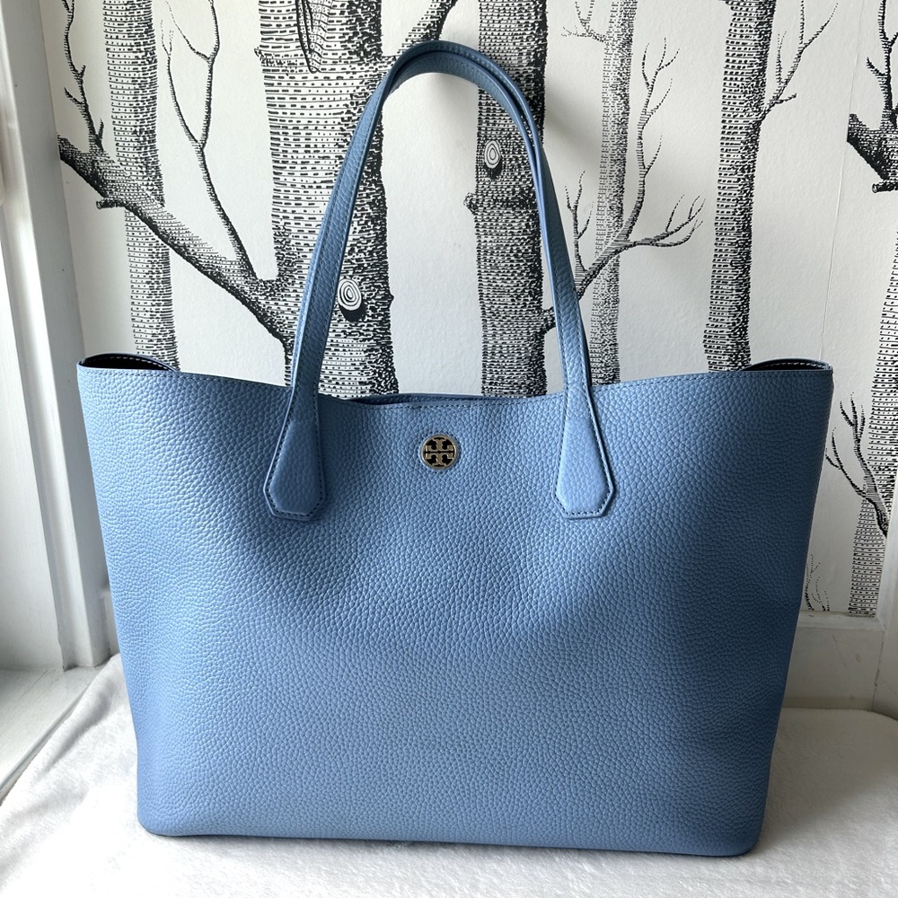 TORY BURCH Brody Pebble Leather Tote, Blue